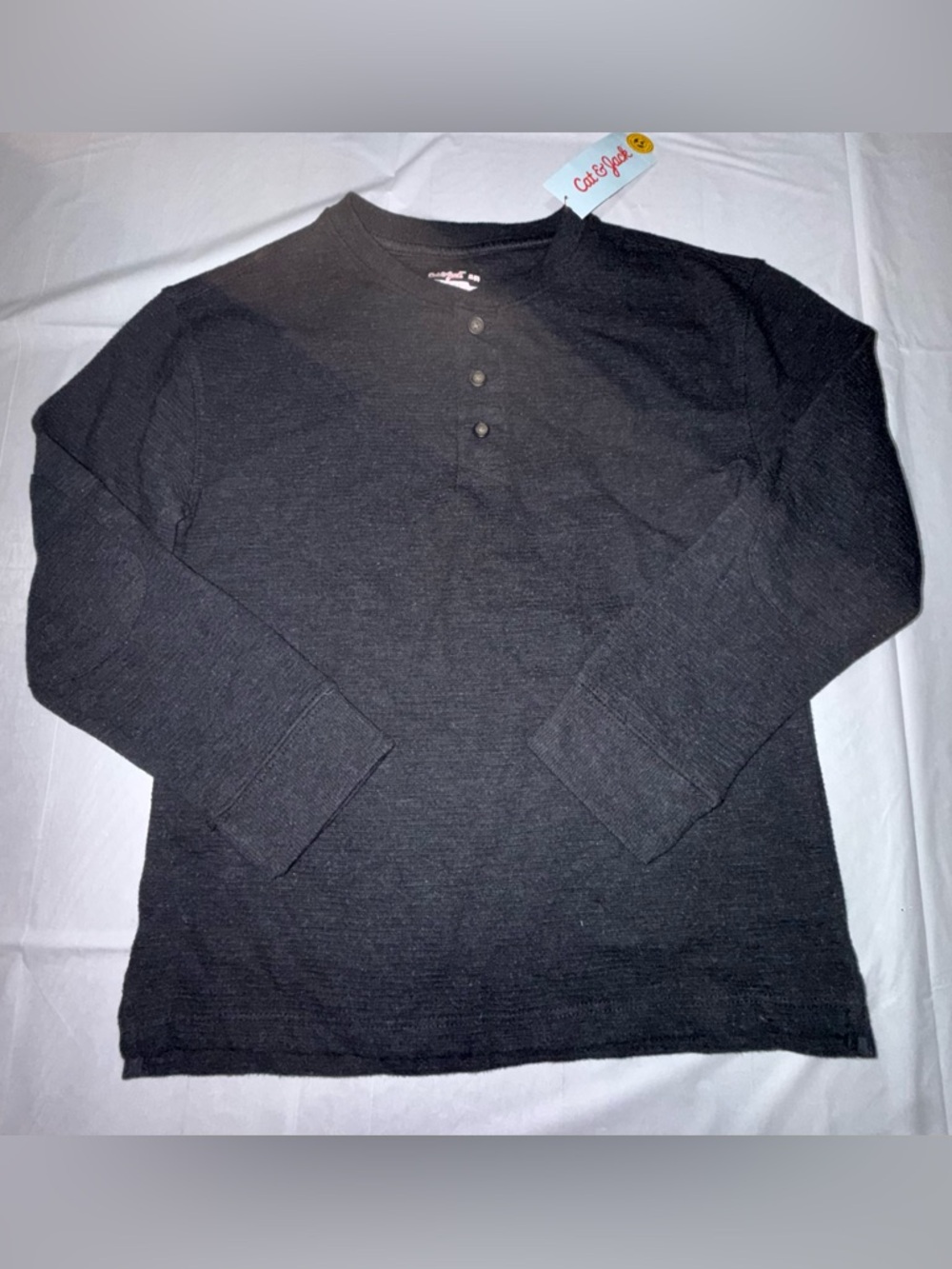 Boys Girls Cat & Jack Black Longsleeve Relaxed Fit Henley Shirt Top NEW